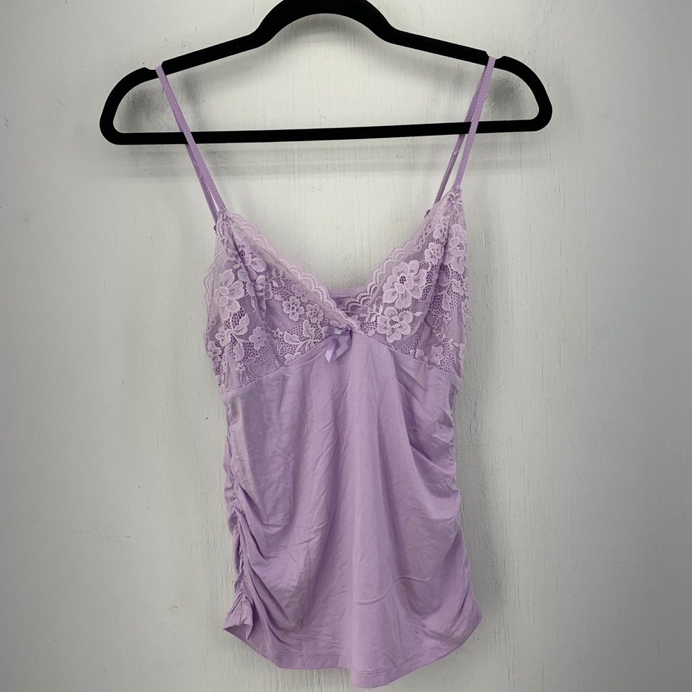 Coquette Balletcore Fairy Dainty Lace Trim Ruched Cami Top Size L Soft Girl
